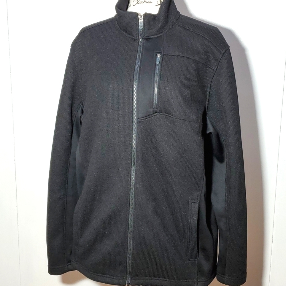 IZOD- Mens Black full zipper textured performance coat jacket logo size Large